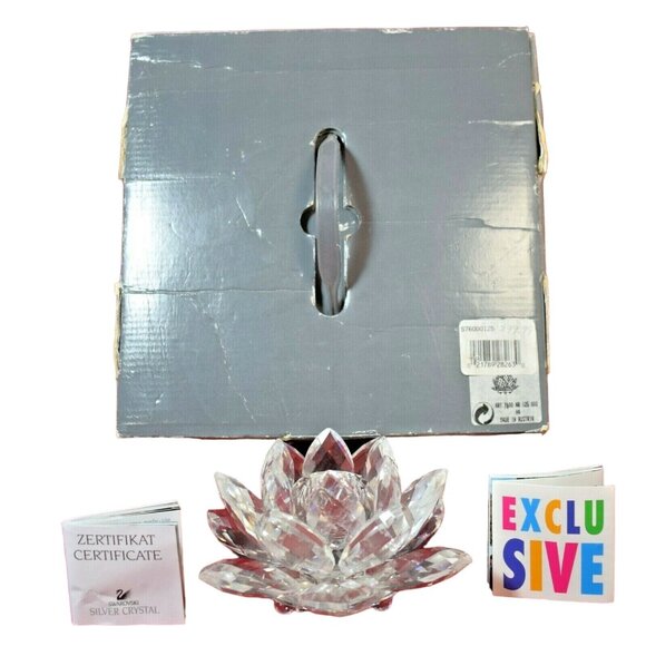 Swarovski Silver Crystal Lotus Flower Lily Pad Candle Holder with Box Inserts - Picture 10 of 10